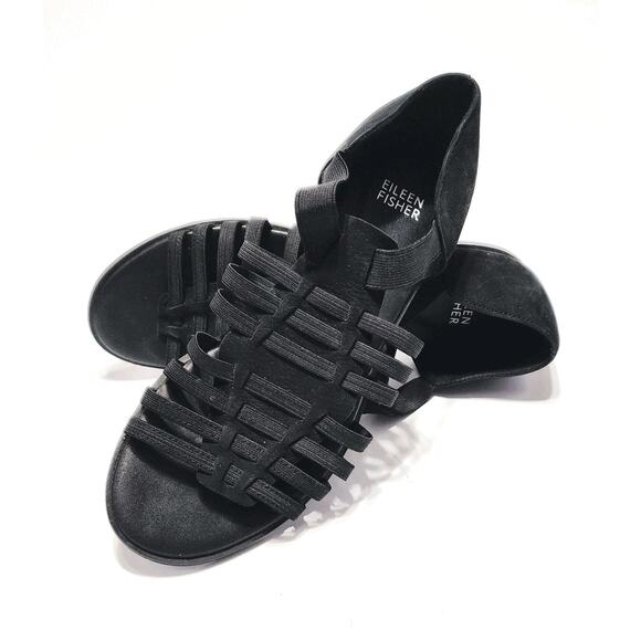 Eileen Fisher Rato Fisherman Sandals Size 8.5 Nubuck Strappy Open Peep Toe Flats - Picture 1 of 7